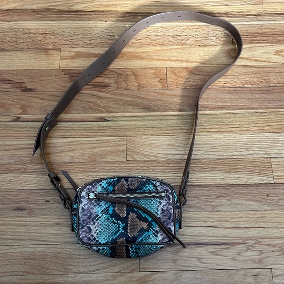 ALL SAINTS snake print bum bag Fanny pack belt bag python green & blue - Picture 3 of 8